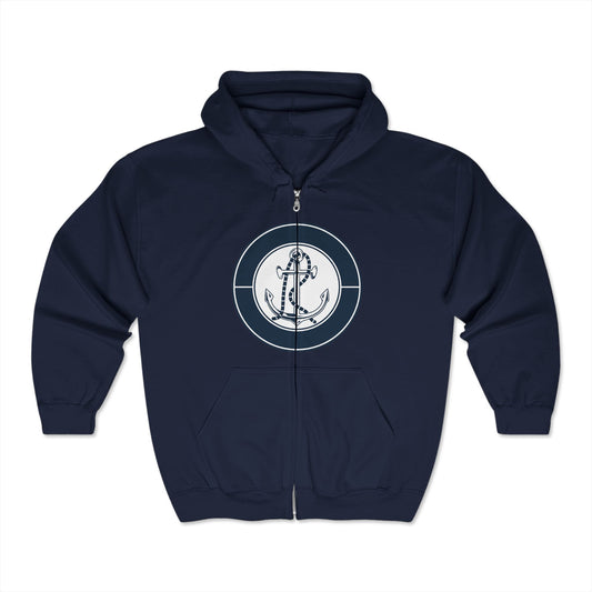 Anchor Circle Full Zip Hoodie - Nautical Design